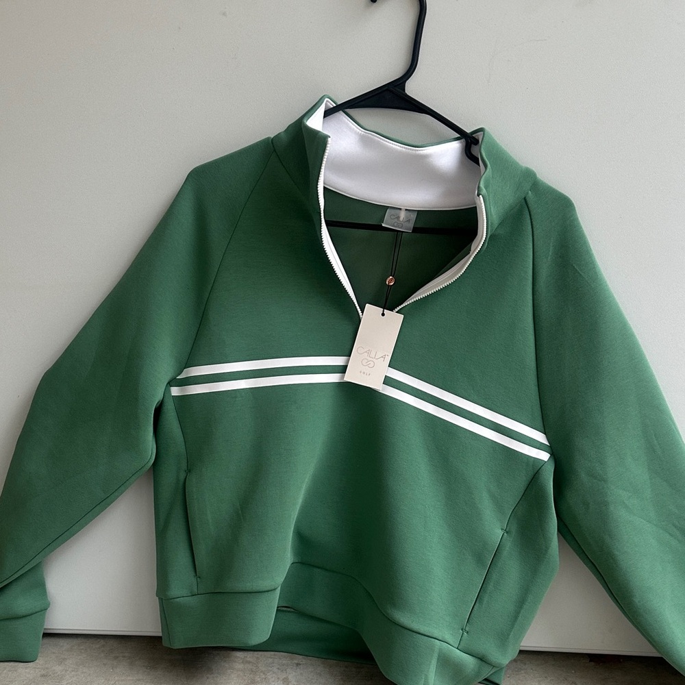 Calia Golf Green Half-Zip Sweatshirt with White Stripes (Large)